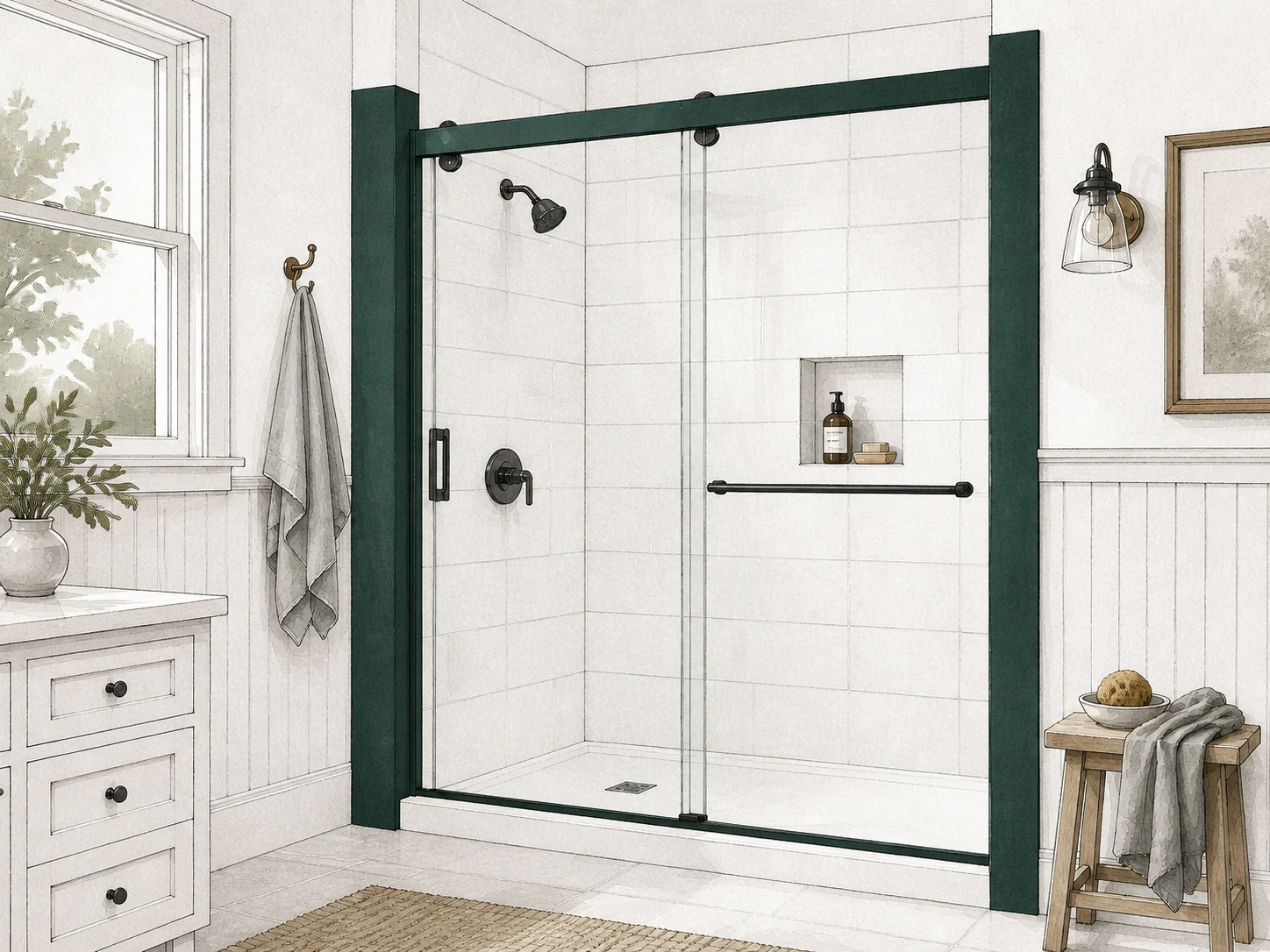 Affordable semi-frameless shower door in a finished bathroom